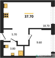 Планировка однокомнатной(квартира) площадью 37.7 квадратных метров в “ЖК Первый квартал”