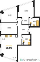 Планировка трехкомнатной(квартира) площадью 76 квадратных метров в “ЖК А22”