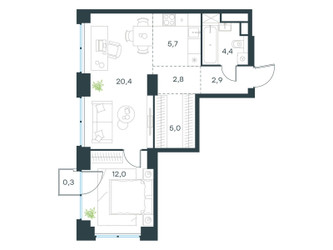 Планировка двухкомнатной(квартира) площадью 53.5 квадратных метров в ЖК “ЖК Level Звенигородская”