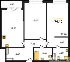 Планировка двухкомнатной(квартира) площадью 74.4 квадратных метров в “ЖК Дом на Зорге”