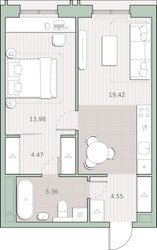 Планировка однокомнатной(квартира) площадью 47.8 квадратных метров в ЖК “ЖК Среда на Кутузовском”