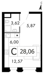 Планировка студии(квартира) площадью 26.9 квадратных метров в ЖК “ЖК Городские Истории”