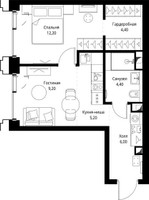 Планировка однокомнатной(квартира) площадью 41.8 квадратных метров в “ЖК СЕТ”