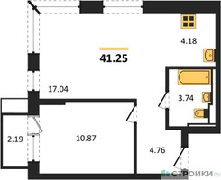 Планировка однокомнатной(квартира) площадью 41.25 квадратных метров в “ЖК Новое Видное”