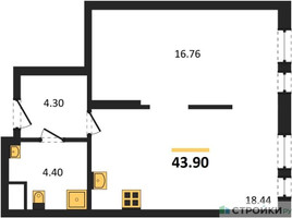 Планировка однокомнатной(апартаменты) площадью 43.9 квадратных метров в “ЖК EVOPARK Измайлово (Эвопарк Измайлово)”