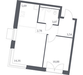 Планировка однокомнатной(квартира) площадью 40.92 квадратных метров в ЖК “ЖК Квартал Западный”