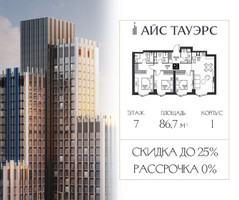 Планировка трехкомнатной(квартира) площадью 86.7 квадратных метров в “ЖК Айс Тауэрс”