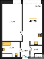 Планировка однокомнатной(квартира) площадью 47.7 квадратных метров в “ЖК Союз (СВАО)”