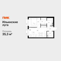 Планировка однокомнатной(квартира) площадью 35.3 квадратных метров в “ЖК Ильинские луга”