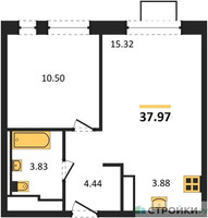Планировка однокомнатной(квартира) площадью 37.97 квадратных метров в “ЖК Пятницкие луга”