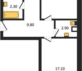 Планировка двухкомнатной(квартира) площадью 61.4 квадратных метров в ЖК “ЖК Малиново”