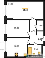 Планировка двухкомнатной(квартира) площадью 52.32 квадратных метров в “ЖК Квартал Западный”