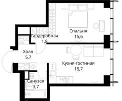 Планировка однокомнатной(квартира) площадью 42.5 квадратных метров в “ЖК Сити Бэй”