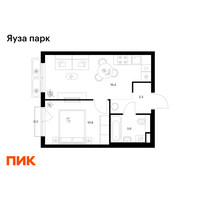 Планировка однокомнатной(квартира) площадью 34.1 квадратных метров в “ЖК Яуза Парк (Мытищи)”