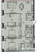 Планировка трехкомнатной(квартира) площадью 87.8 квадратных метров в “ЖК Republic (Репаблик)”