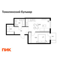Планировка однокомнатной(квартира) площадью 43.6 квадратных метров в “ЖК Томилинский бульвар”