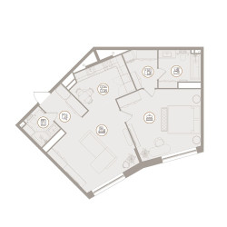 Планировка двухкомнатной(апартаменты) площадью 72.53 квадратных метров в ЖК “ЖК D'ORO MILLE (Доро Милле)”