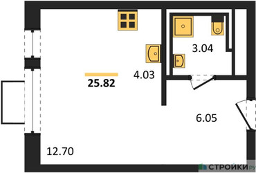 Планировка студии(квартира) площадью 25.82 квадратных метров в ЖК “ЖК Новое Видное”