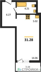 Планировка студии(квартира) площадью 31.28 квадратных метров в ЖК “ЖК Riga Hills (Рига Хиллс)”