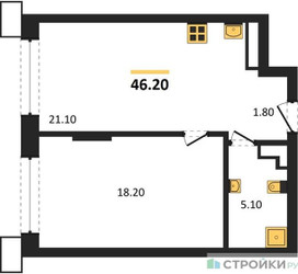 Планировка однокомнатной(квартира) площадью 46.2 квадратных метров в ЖК “ЖК Символ”