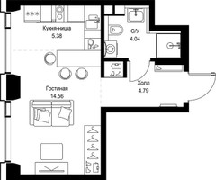 Планировка студии(квартира) площадью 28.77 квадратных метров в “ЖК СЕТ”