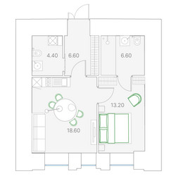 Планировка однокомнатной(квартира) площадью 49.6 квадратных метров в ЖК “ЖК Клубный дом Duo (Дуо)”