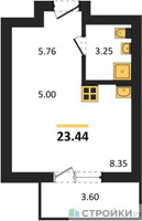 Планировка студии(квартира) площадью 23.44 квадратных метров в “ЖК Химки Тайм”