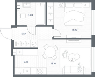 Планировка однокомнатной(квартира) площадью 41.18 квадратных метров в ЖК “ЖК TATE (Тэйт)”