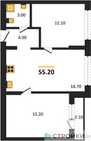 Планировка двухкомнатной(квартира) площадью 55.2 квадратных метров в “ЖК Первый квартал”