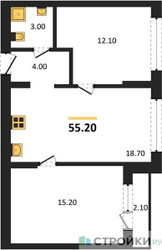 Планировка двухкомнатной(квартира) площадью 55.2 квадратных метров в ЖК “ЖК Первый квартал”