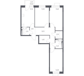 Планировка трехкомнатной(квартира) площадью 78.54 квадратных метров в ЖК “ЖК Пятницкие луга”