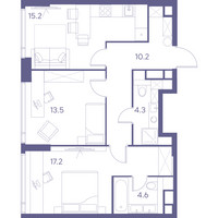 Планировка двухкомнатной(квартира) площадью 65 квадратных метров в “ЖК THE LOT by Akvilon”