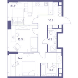 Планировка двухкомнатной(квартира) площадью 65 квадратных метров в ЖК “ЖК THE LOT by Akvilon”