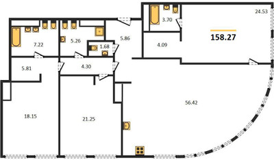 Планировка трехкомнатной(квартира) площадью 158.27 квадратных метров в ЖК “ЖК Sky View (Скай Вью)”