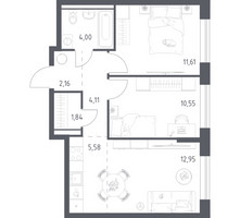 Планировка двухкомнатной(квартира) площадью 52.8 квадратных метров в “ЖК Квартал Авиаторов”