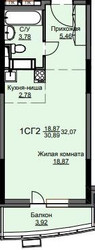 Планировка студии(квартира) площадью 32.5 квадратных метров в ЖК “ЖК Соболевка”