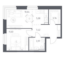 Планировка однокомнатной(квартира) площадью 41.9 квадратных метров в “ЖК Квартал Строгино”