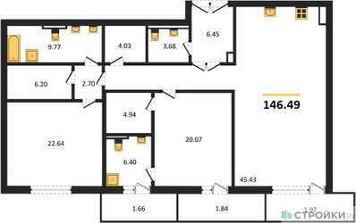 Планировка двухкомнатной(квартира) площадью 146.67 квадратных метров в ЖК “ЖК LUCE (Люче)”
