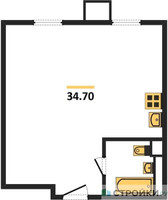 Планировка однокомнатной(апартаменты) площадью 34.7 квадратных метров в “ЖК Движение. Тушино”