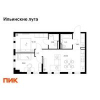 Планировка двухкомнатной(квартира) площадью 53.52 квадратных метров в “ЖК Ильинские луга”