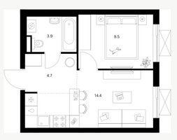 Планировка однокомнатной(квартира) площадью 32.5 квадратных метров в “ЖК Зеленый парк”