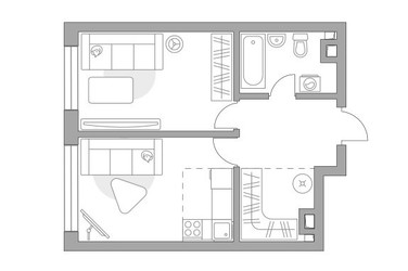 Планировка двухкомнатной(квартира) площадью 42.03 квадратных метров в ЖК “ЖК Тринити”