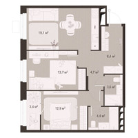 Планировка двухкомнатной(квартира) площадью 68.2 квадратных метров в “ЖК Гранд Комфорт”