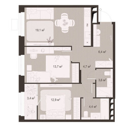 Планировка двухкомнатной(квартира) площадью 68.2 квадратных метров в ЖК “ЖК Гранд Комфорт”