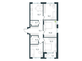 Планировка 4+ комнатной(квартира) площадью 86.8 квадратных метров в ЖК “ЖК Level Лесной”