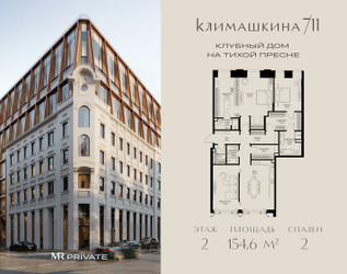 Планировка двухкомнатной(квартира) площадью 154.6 квадратных метров в ЖК “ЖК Климашкина 7/11”