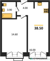 Планировка однокомнатной(квартира) площадью 38.5 квадратных метров в “Лесная Коллекция”
