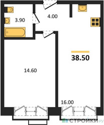 Планировка однокомнатной(квартира) площадью 38.5 квадратных метров в ЖК “Лесная Коллекция”
