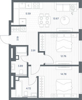 Планировка двухкомнатной(квартира) площадью 62.51 квадратных метров в “ЖК TATE (Тэйт)”