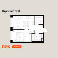 Планировка однокомнатной(квартира) площадью 36.4 квадратных метров в “ЖК Строгино 360”